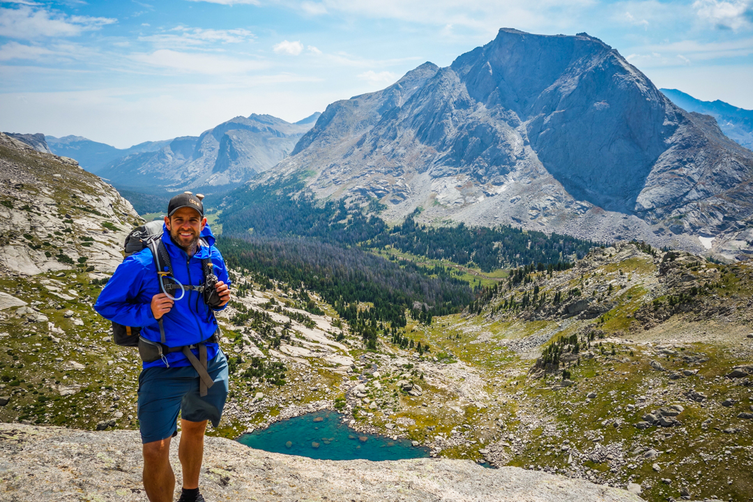 Wind River Range, WY - Dave on top of Texas Pass in the Patagonia M10 Jacket