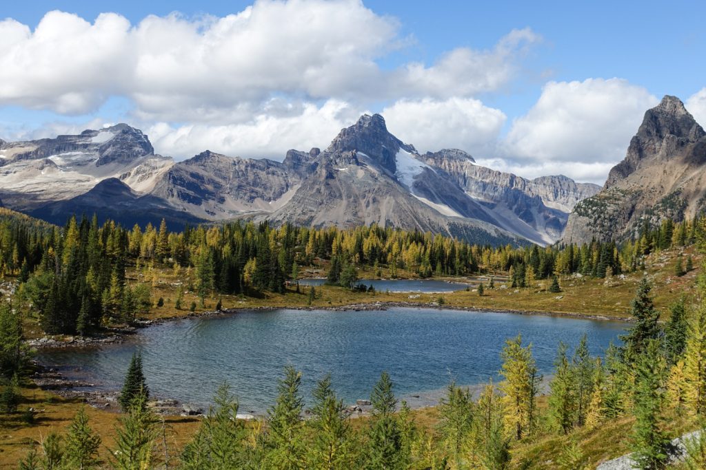 lakes with mountains in the background in the yoho national park in the canadian rockies