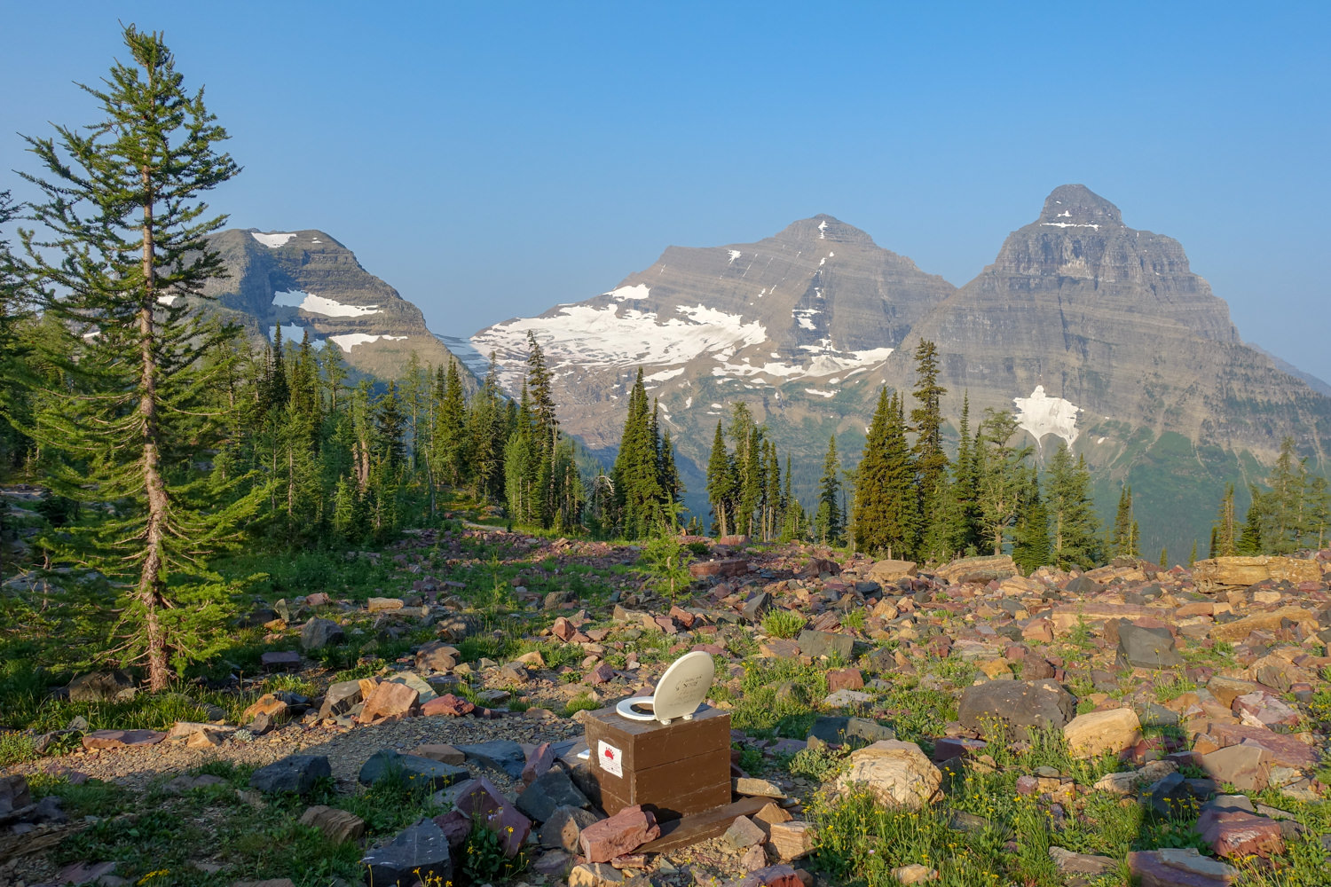 A scenic pit toilet in glacier national park