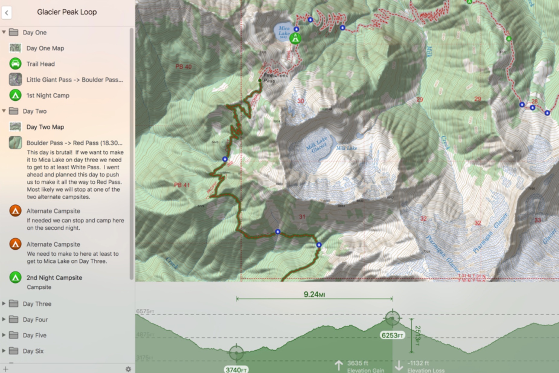 Example of Topo Maps+ planning capabilities