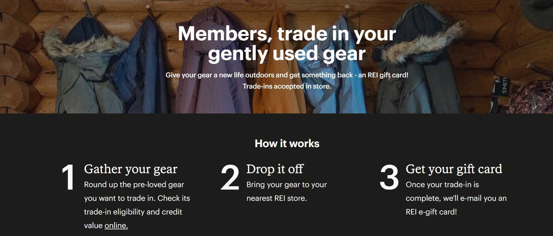 rei member instructions on how to trade in their gear
