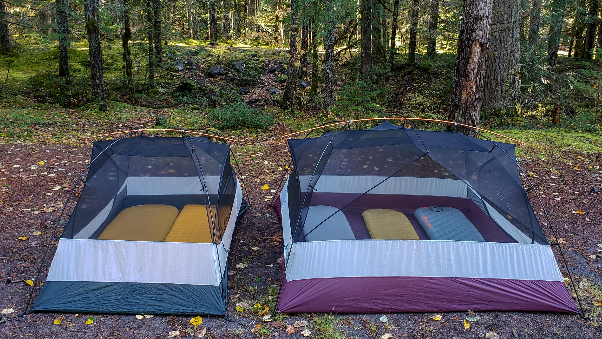 Difference in size between the REI half dome 2 plus (with two wide pads) and half dome 4 plus (with three regular pads).
