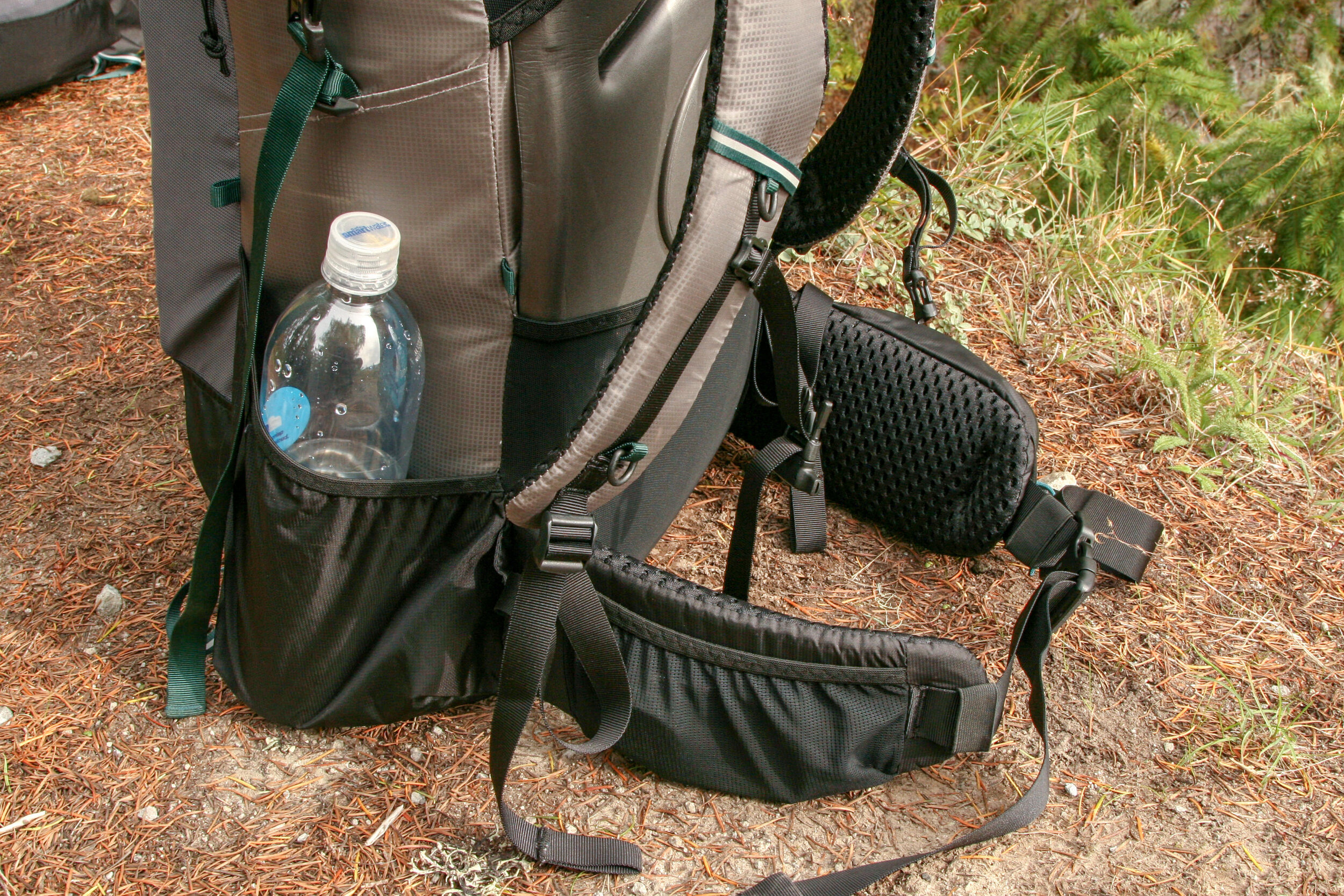 A close- up of the low side water bottle pocket