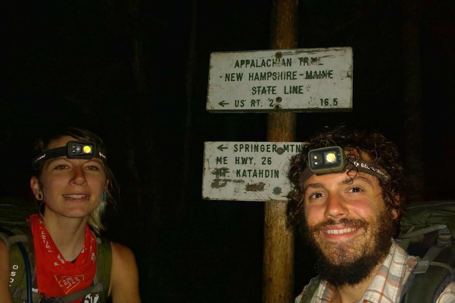 Night hiking into Maine with the black diamond spot headlamp.