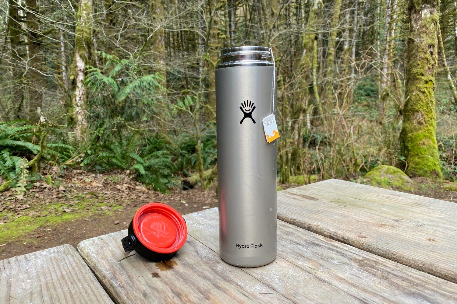 Making hot tea in the Hydro Flask Lightweight Trail Series Wide Mouth Vacuum Insulated Water Bottles while camping.jpeg