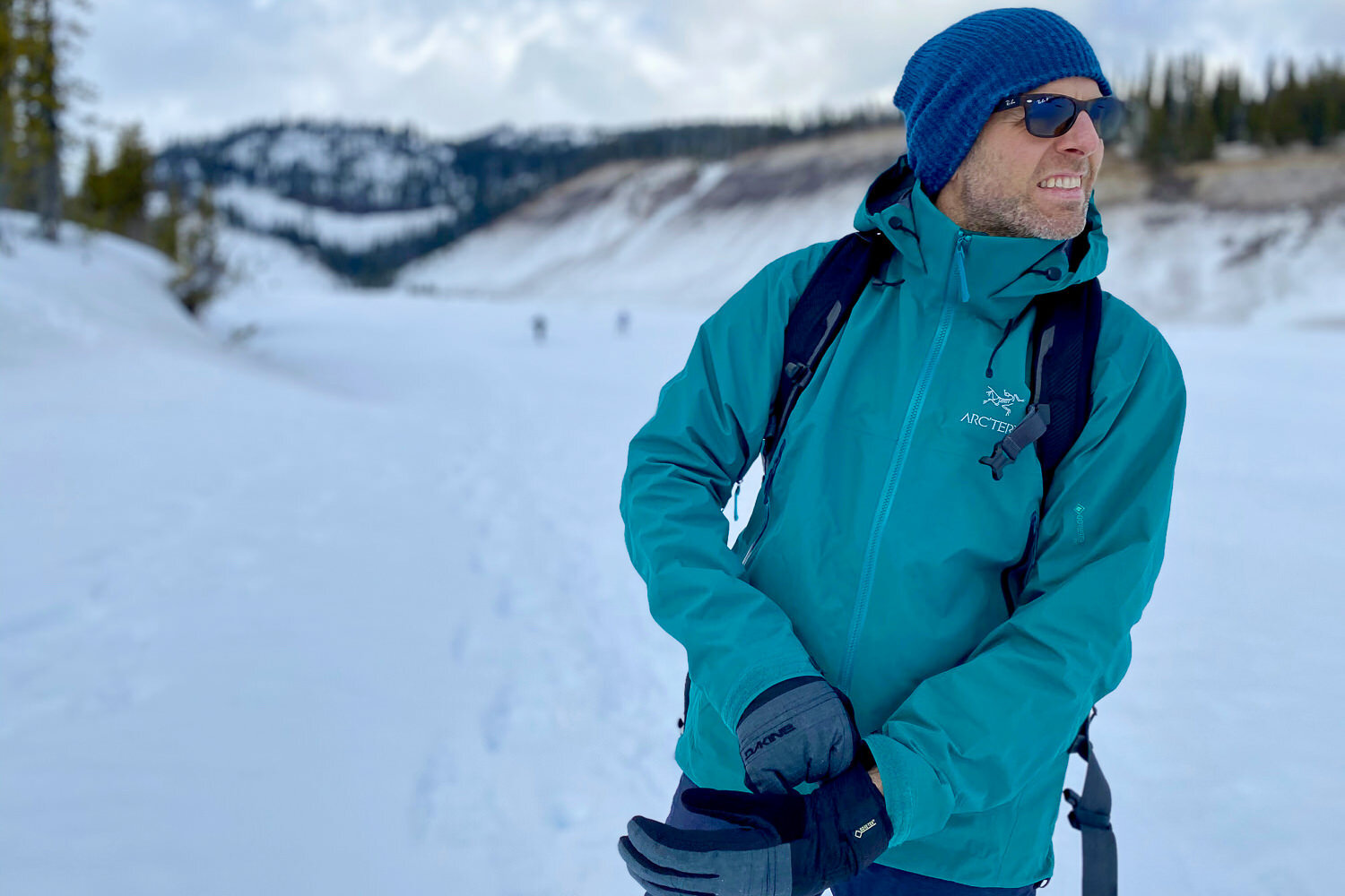 Enjoying a powder day in the Arc’teryx Beta AR Rain jacket.