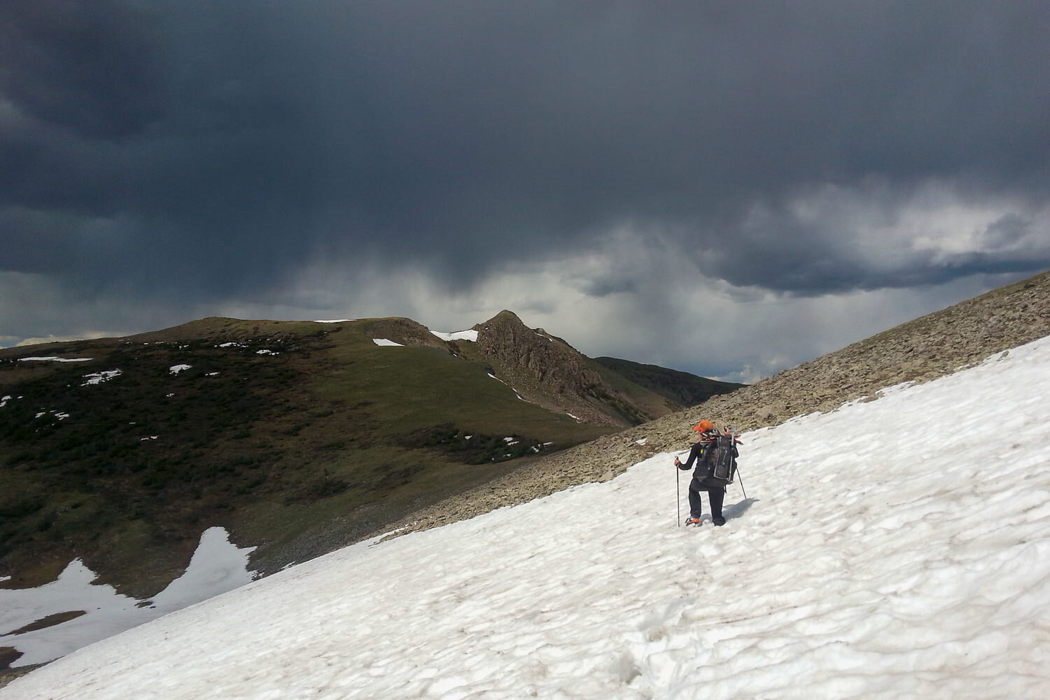 Post-holing can happen with or without snowshoes in soft snowpack