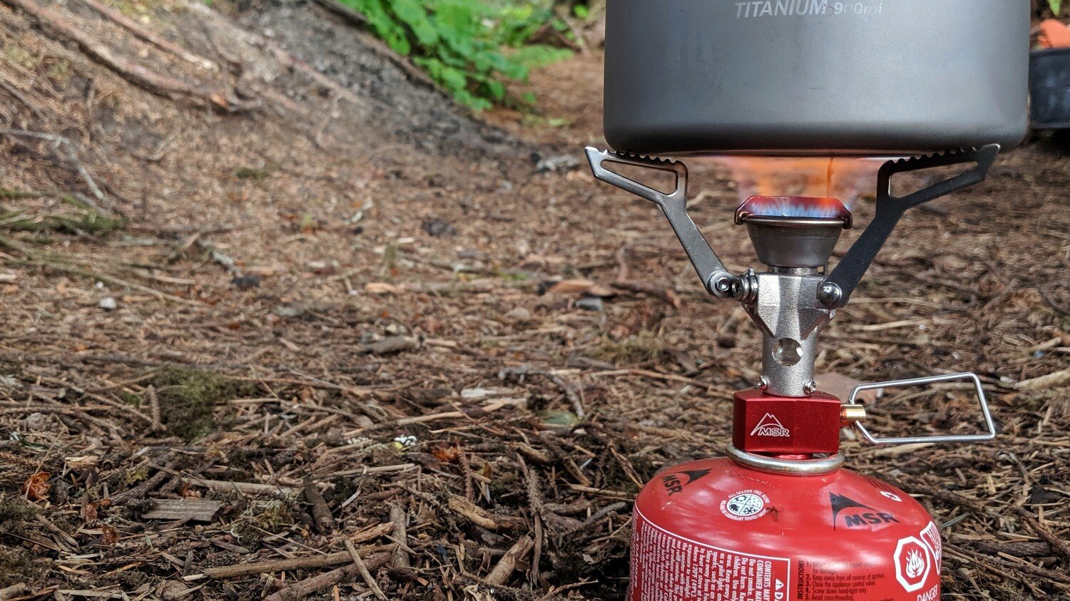 Close up of lit MSR Pocket Rocket 2 Stove