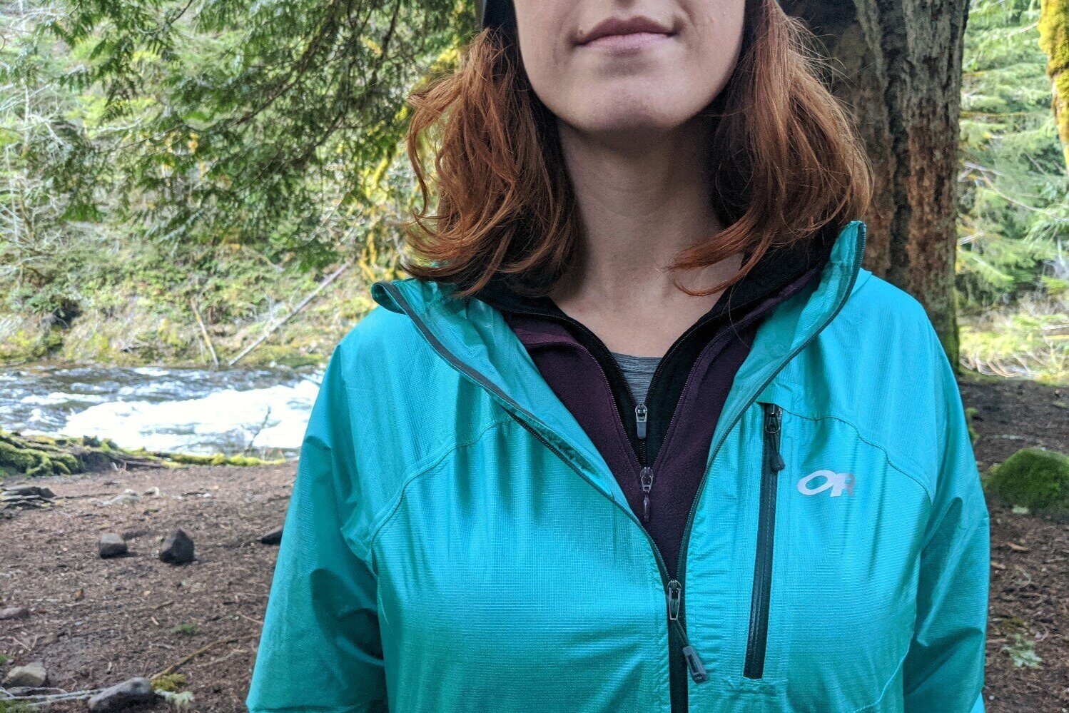 Layering shirts under the Outdoor Research Helium Rain Jacket for cold, wet conditions.