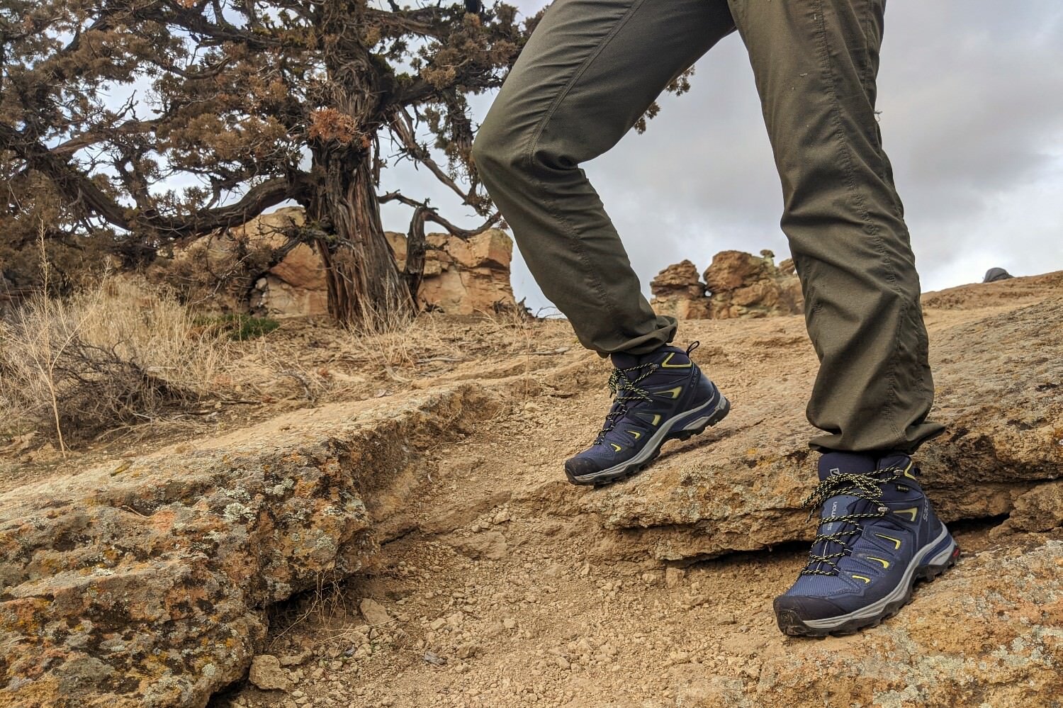 Wearing the Salomon x Ultra 3 Mid for a hike in central Oregon