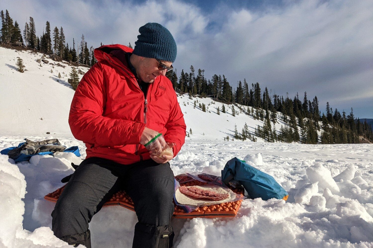 The sun can be really intense on snow camping trips, so make sure to protect your skin & eyes with sunscreen & sunglasses.