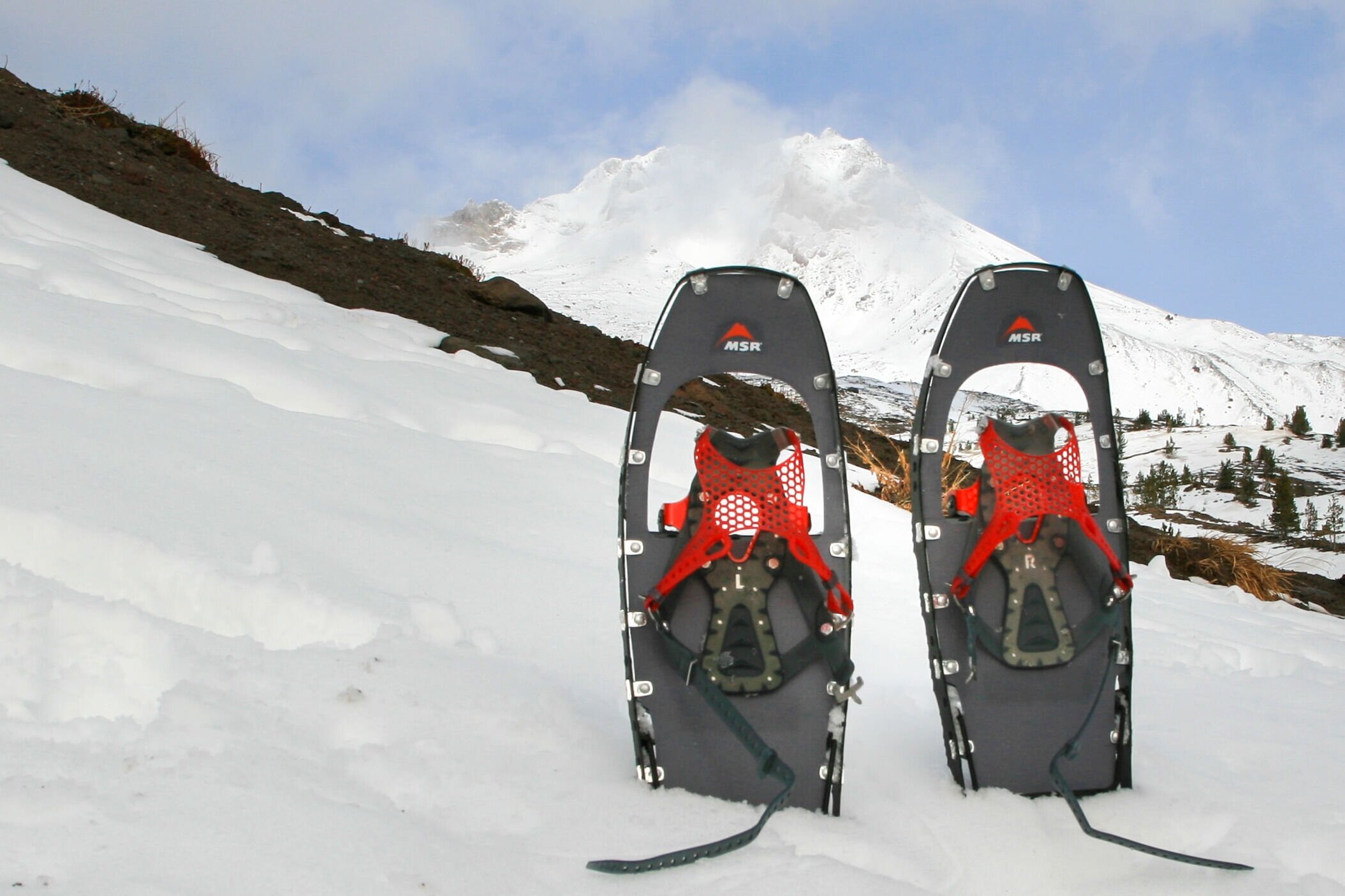 The MSR Lightning Ascent snowshoes have excellent traction, heel risers for ascents & comfy, easy-to-use bindings.