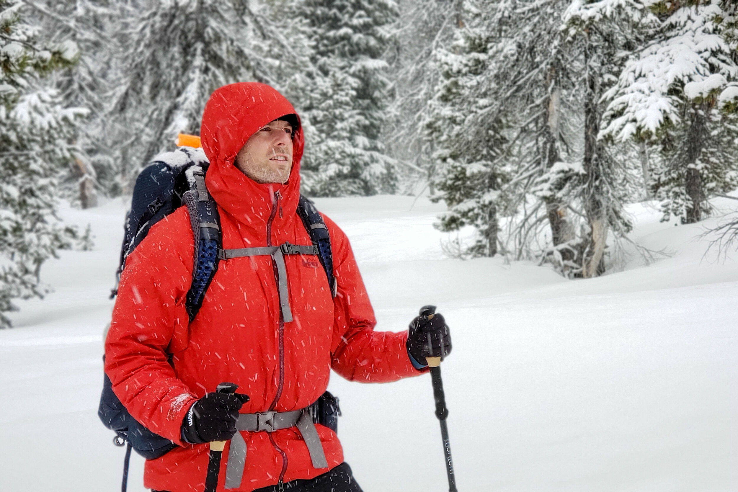 the REI Stormhenge 850 is a versatile jacket that’s great for snow, rain, and chilly fall days.