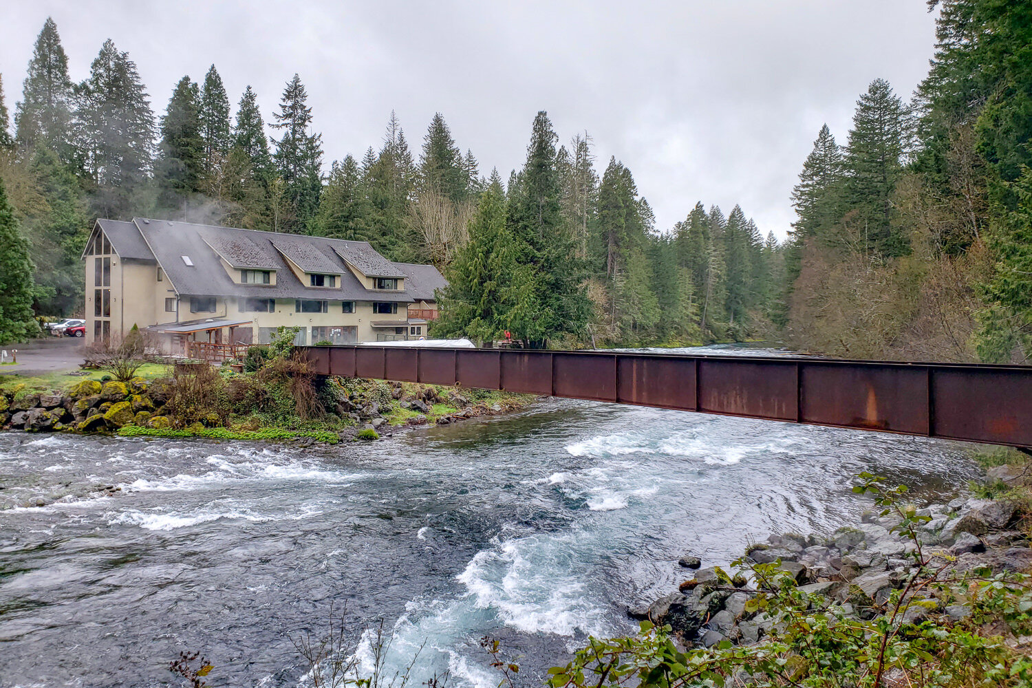 Belknap Hot Springs Resort is about 21 miles from the Upper MRT Trailhead - they offer campsites, two hot-spring fed soaking pools, lodging, & a food cart that’s occassionally open.