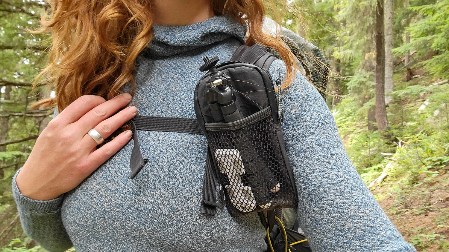 A shoulder or hip belt pocket on your backpack makes it convenient to grab your device and put it away on the go