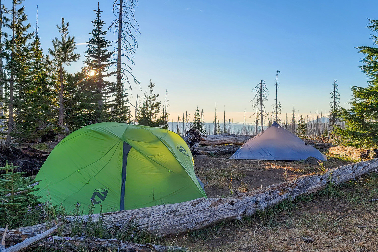 The NEMO Dragonfly and the Six Moon Designs Lunar Solo backpacking Tents on at Booth Lake