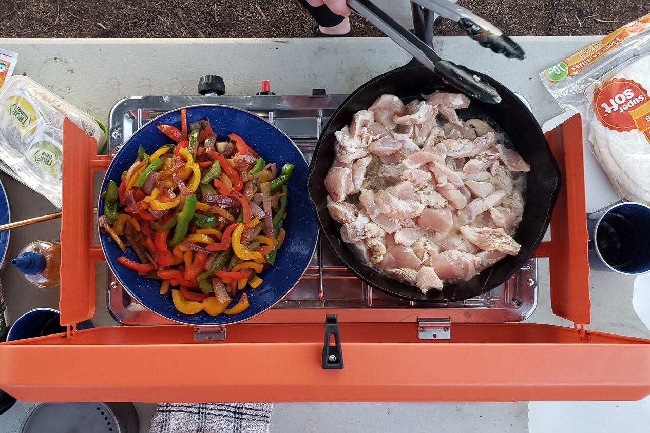 Making chicken tacos on the GSI OUTDOORS SELKIRK 540 STOVE