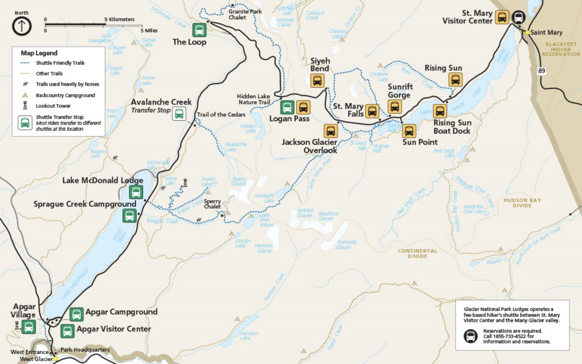 Map of shuttle routes & stops provided by nps.gov