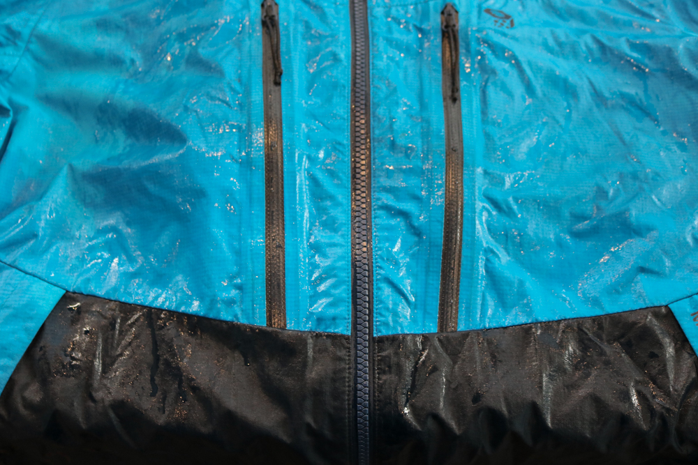   a "wetted out" rain jacket prior to washing 