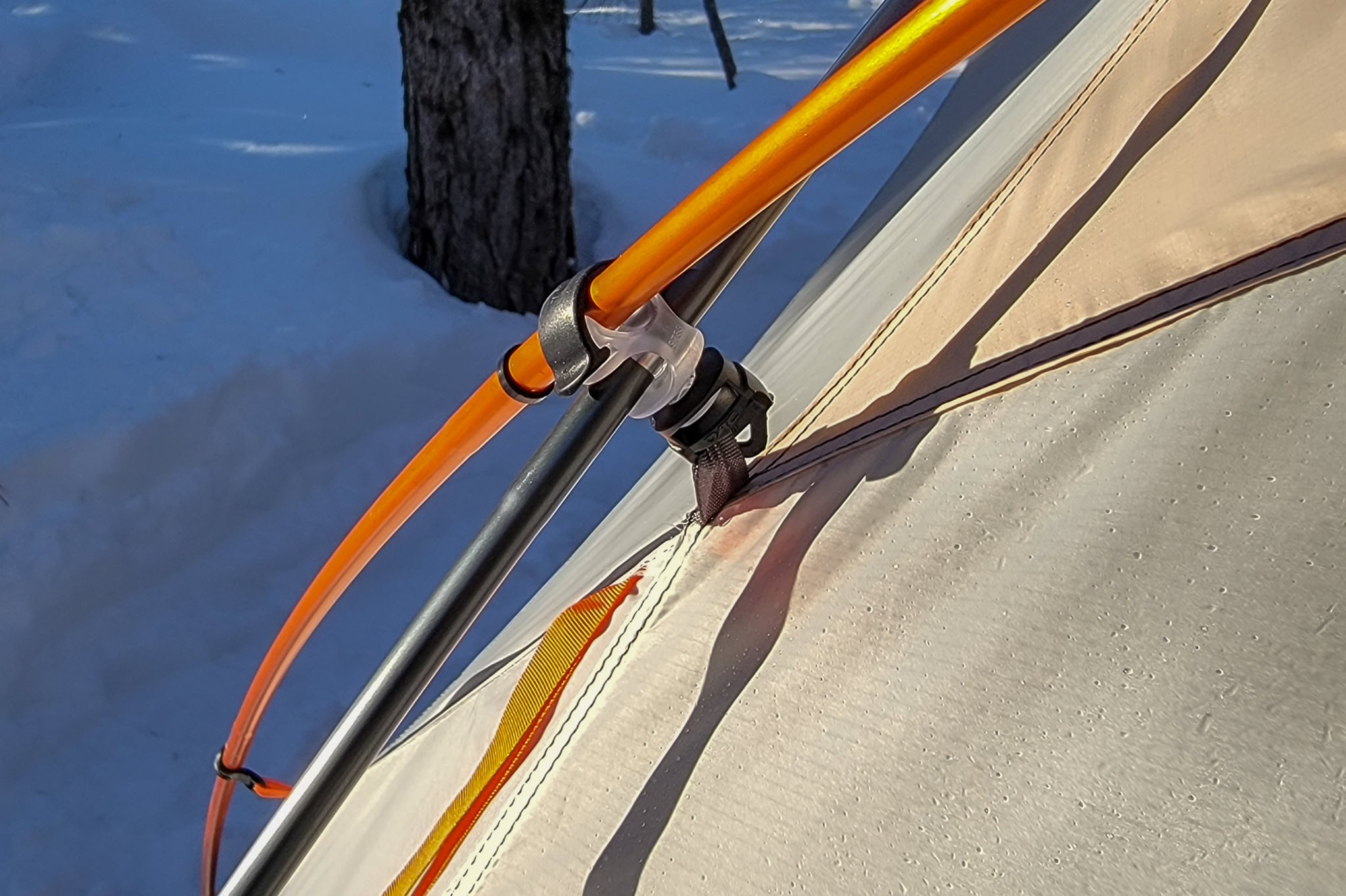 Closeup of the NEMO Kunai Tent's pole attachment system