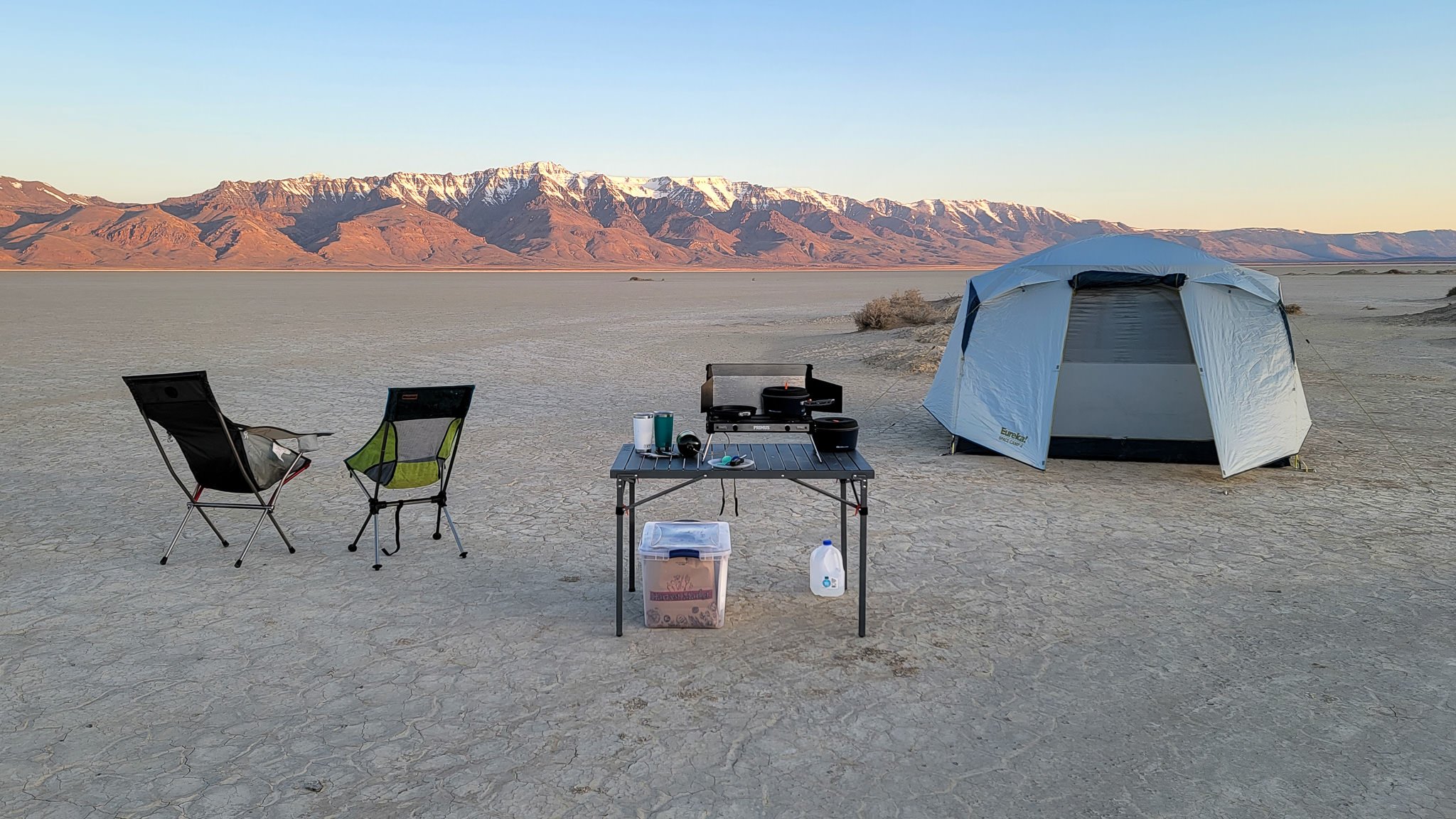 A camp set up in the Alvord Desert