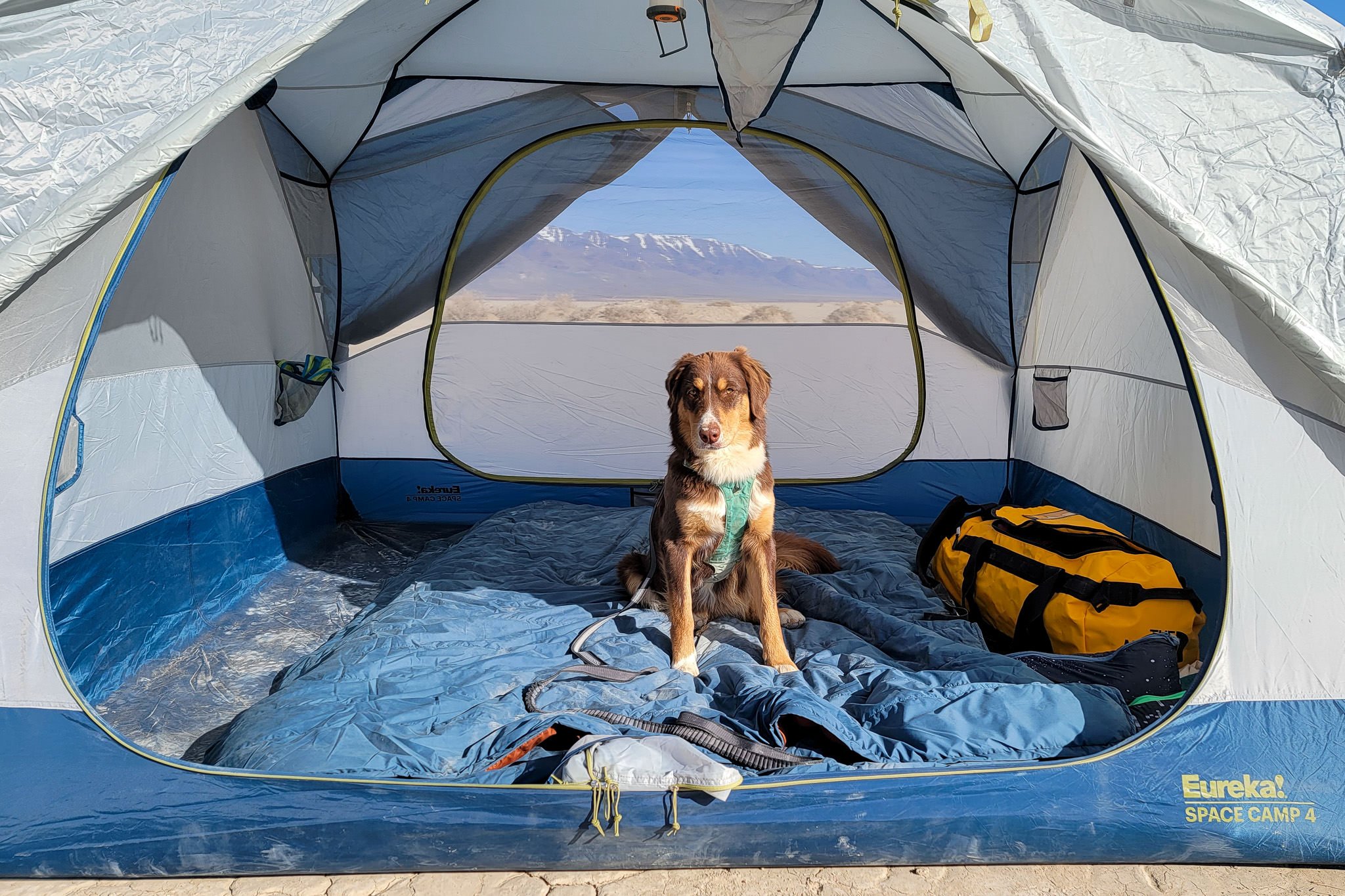 The North Face Base Camp duffel bag in the Eureka Space Camp 4 Tent