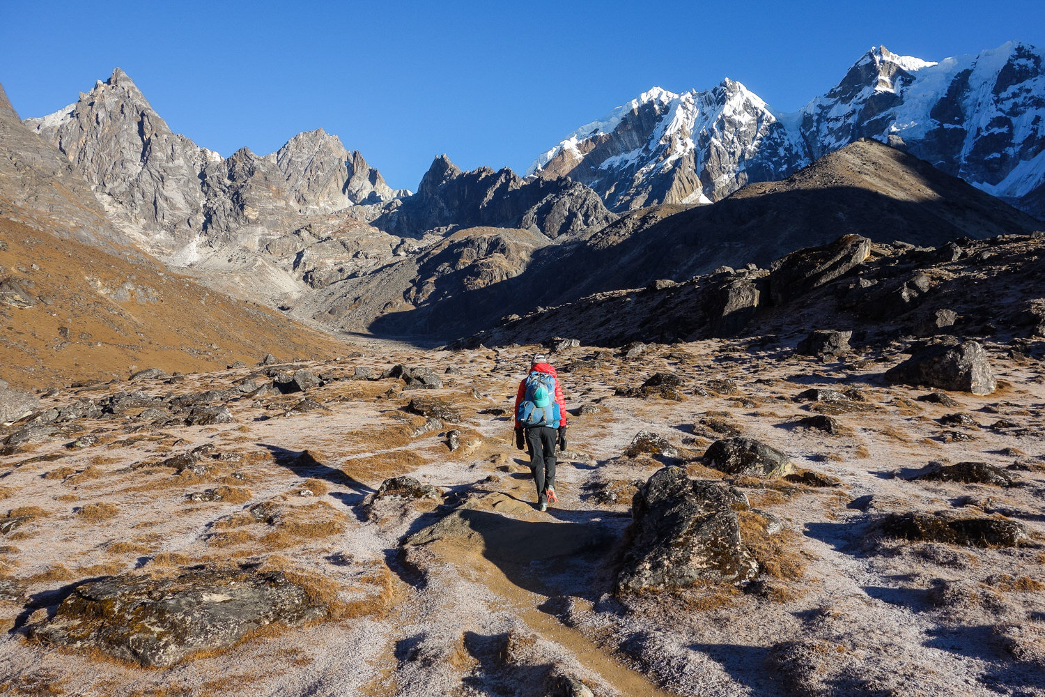 Approaching a high mountain pass in Nepal on a chilly morning