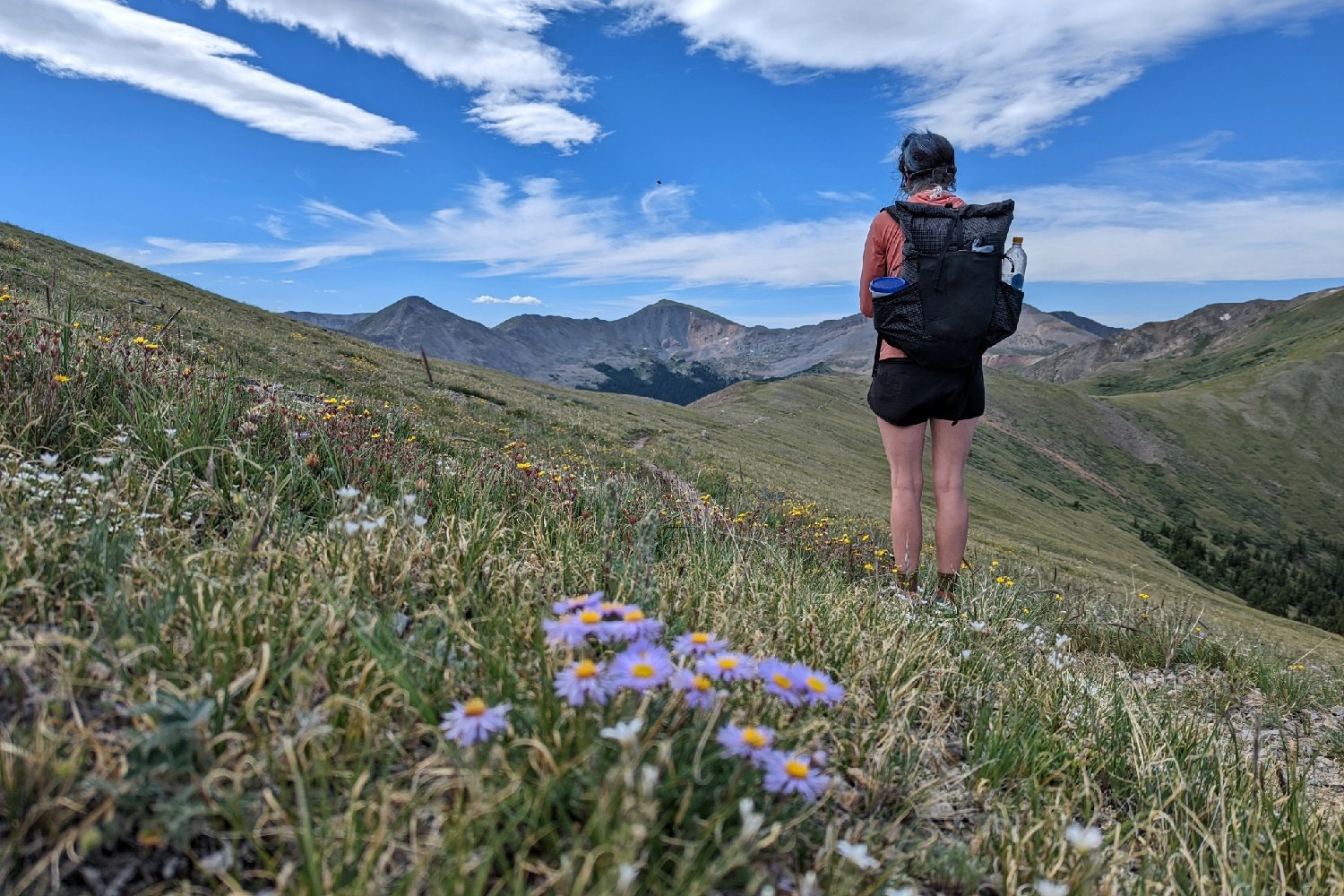 A hiker standing on a ridge along the Colorado Trail