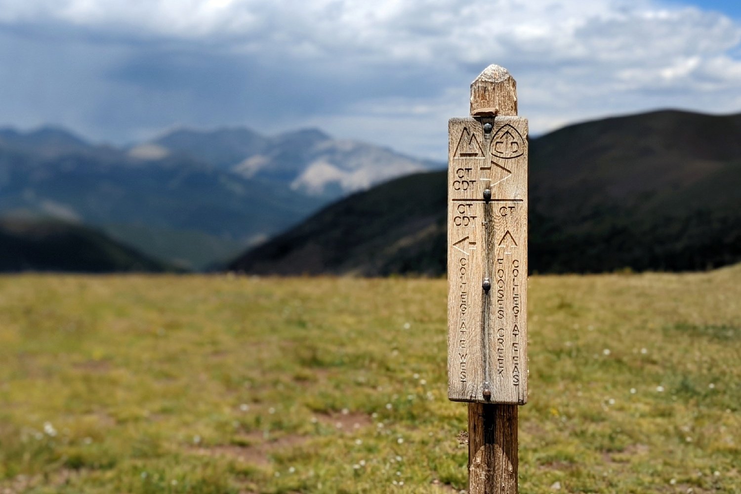 A sign marking the split between Collegiate East and Collegiate West on the Colorado Trail