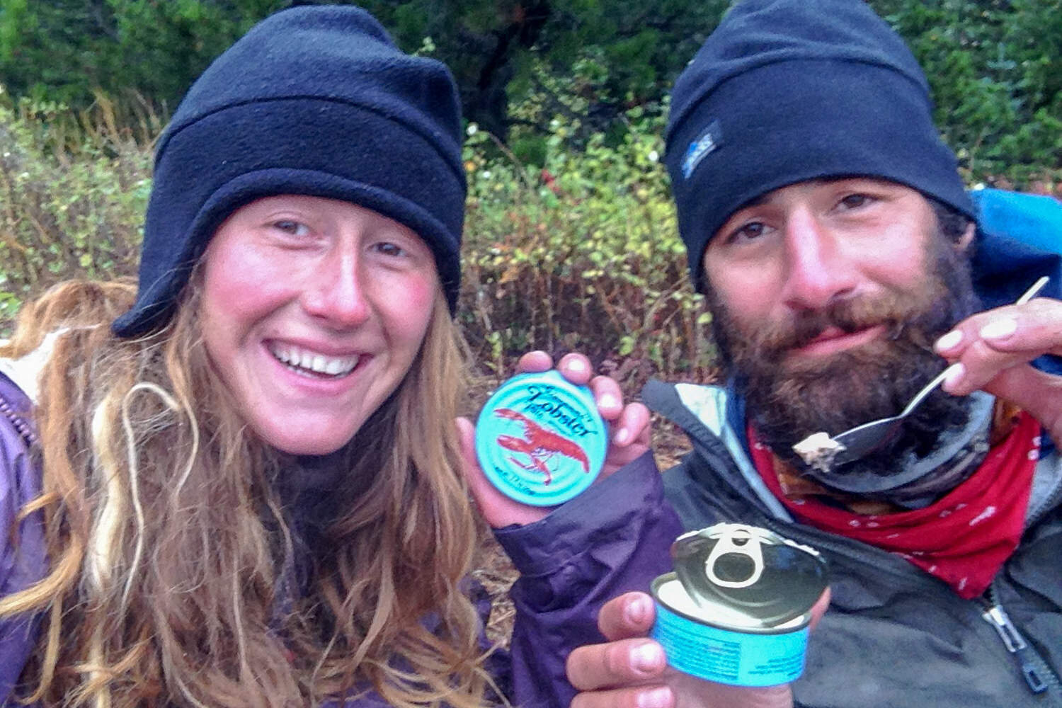 your author, heather, enjoying some canned lobster at the end of her cdt hike!