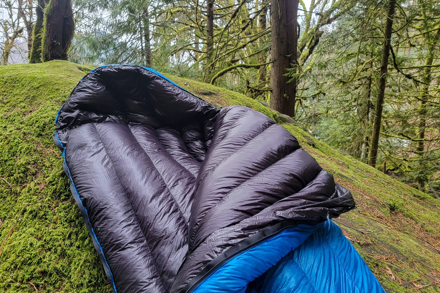 Closeup of the black interior of the Zpacks Mummy Bag