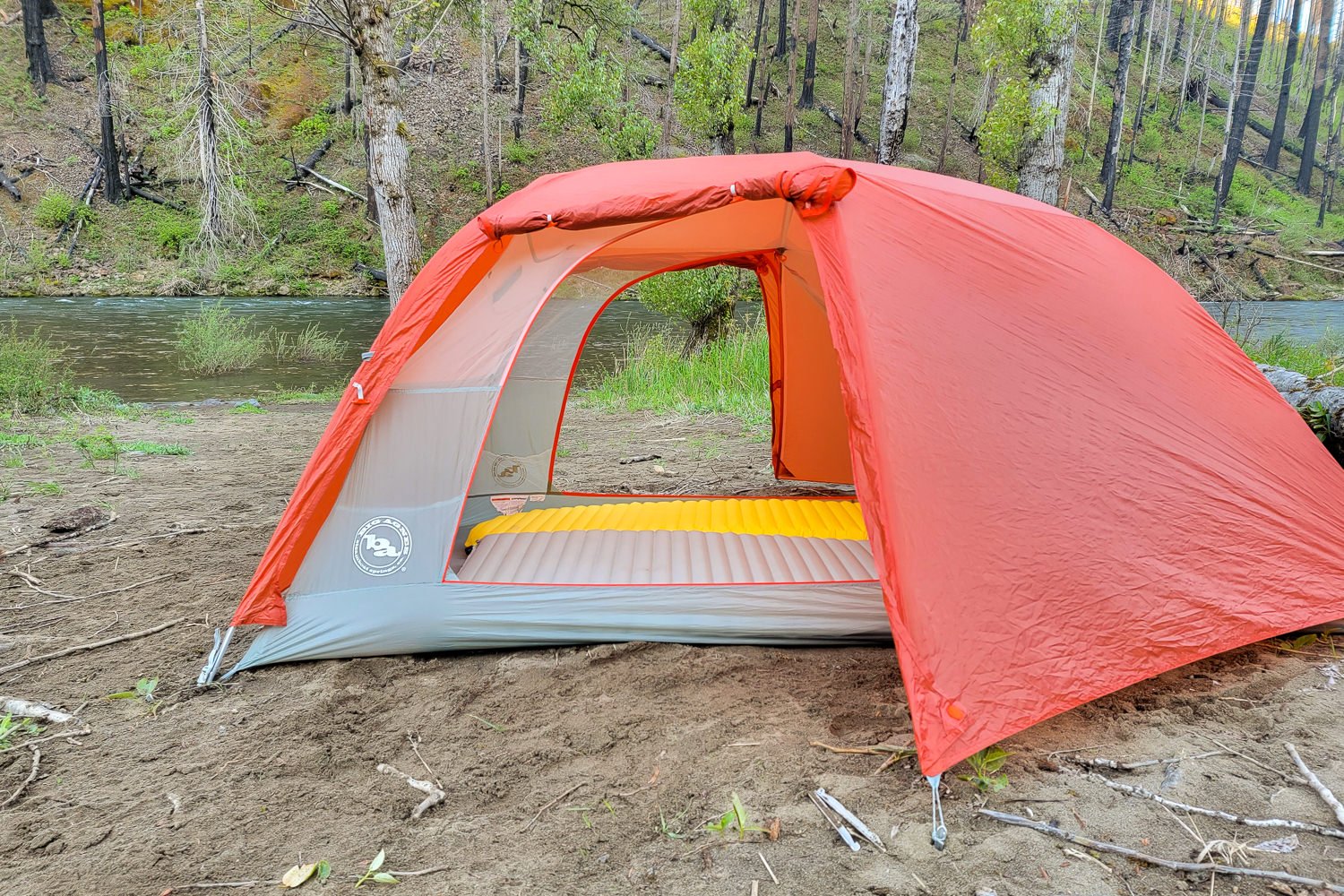 Looking through the double doors of the Big Agnes Copper Spur tent