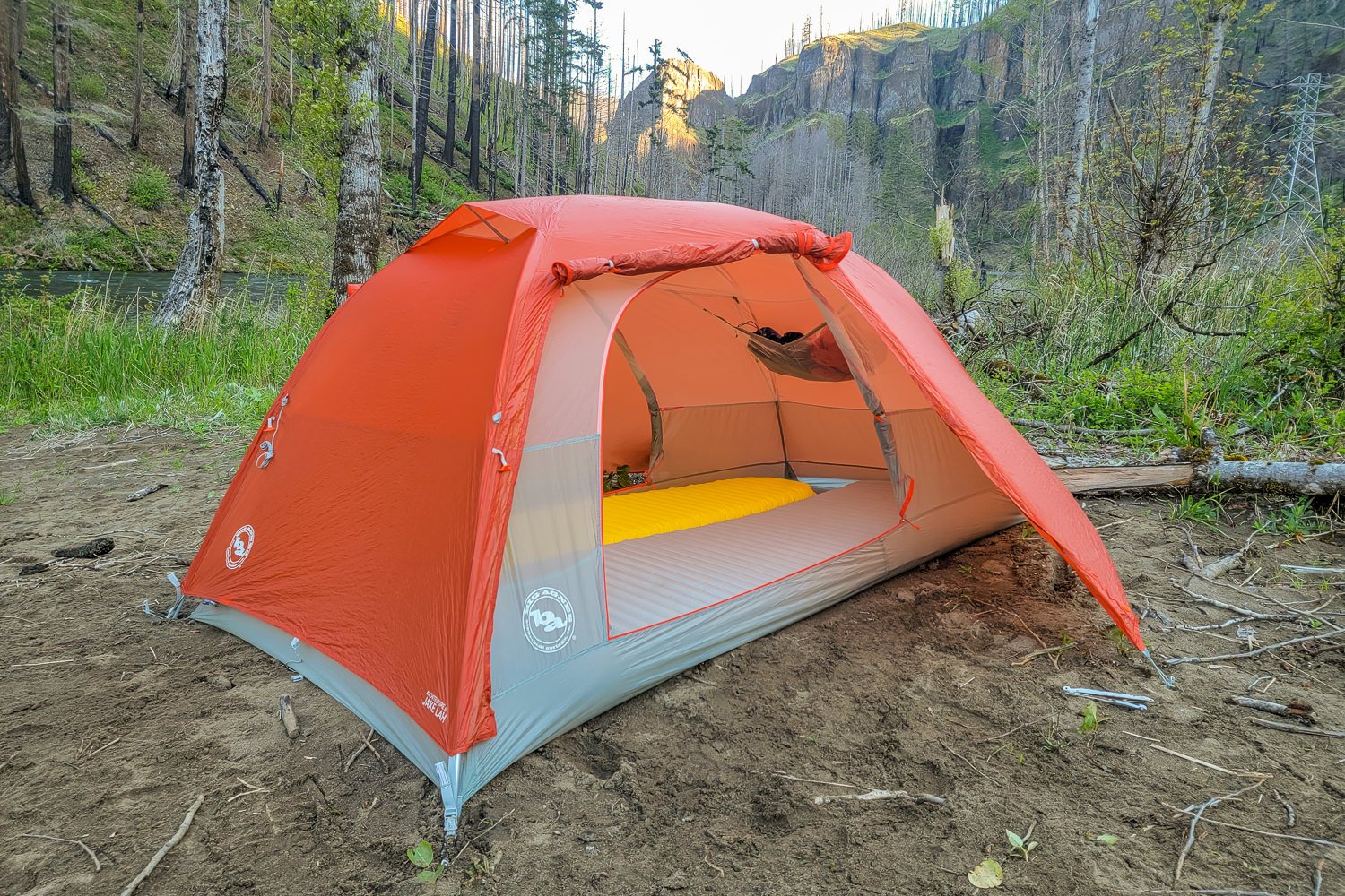 The Copper Spur with the rainfly pitched over the mesh tent body