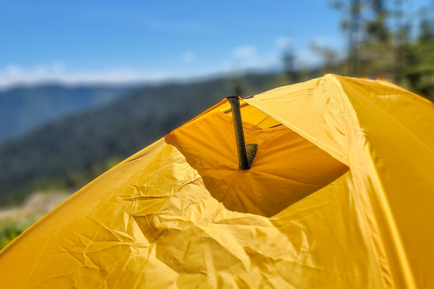 A view of the vents on the Trailmade 2 tent with one of the struts open