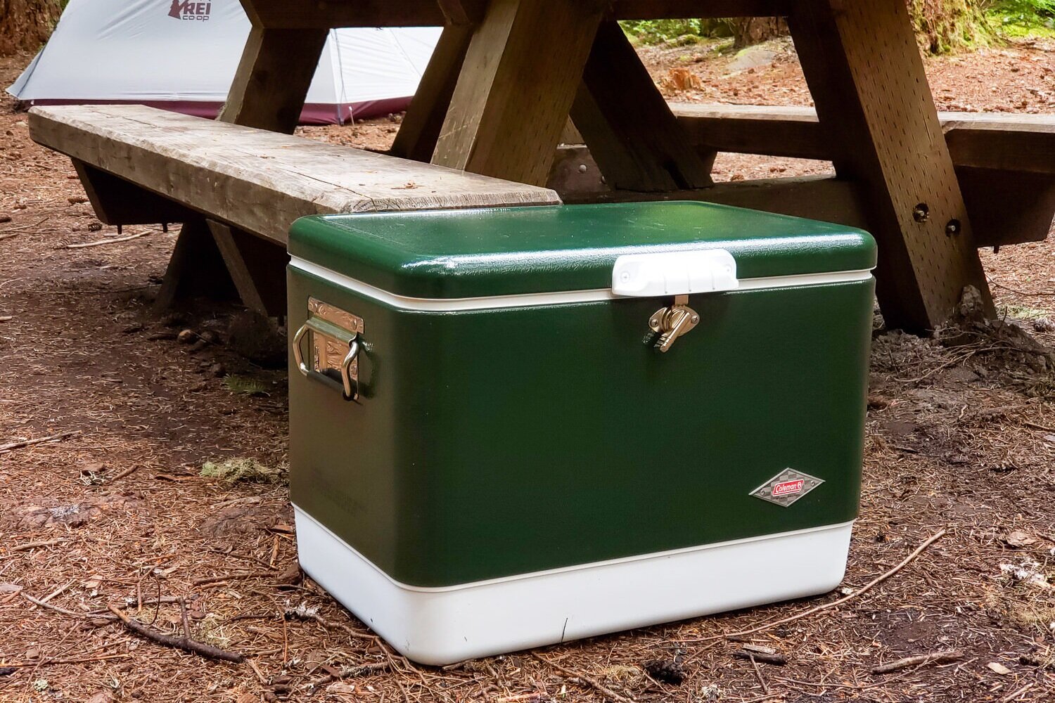 The Coleman Steel-Belted Cooler 54 Quart is has a classic metal exterior, a click-shut latch, and tons of interior space