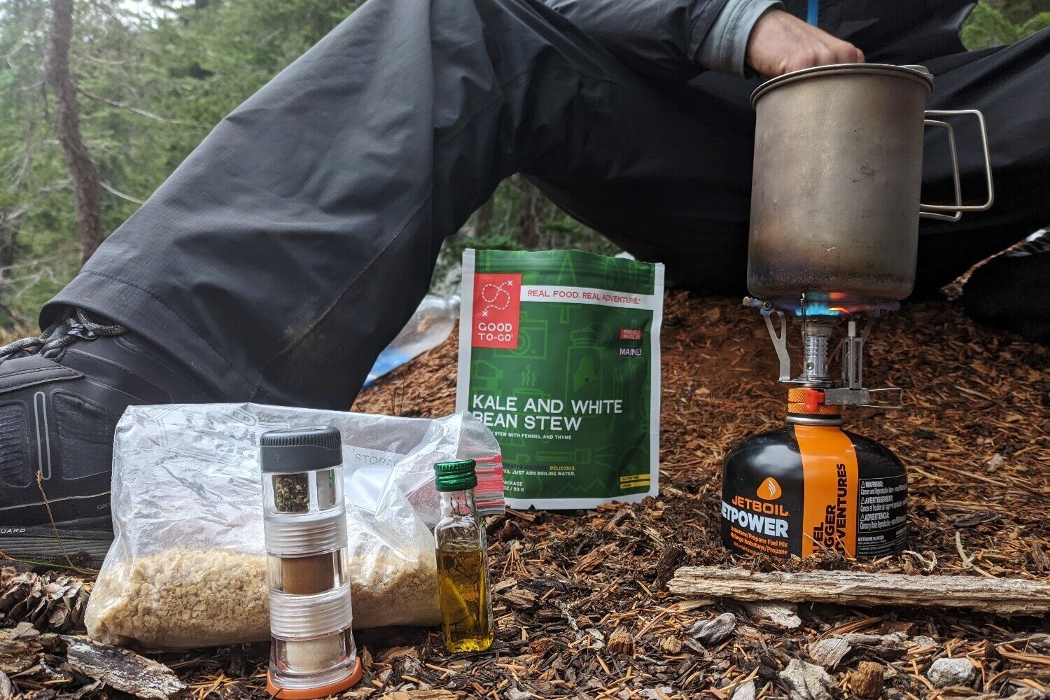 Bring some olive oil and a small amount of your favorite spices to add some pizzazz to your backcountry meals.