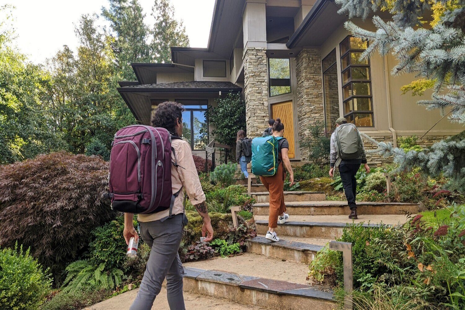 man travel with backpack