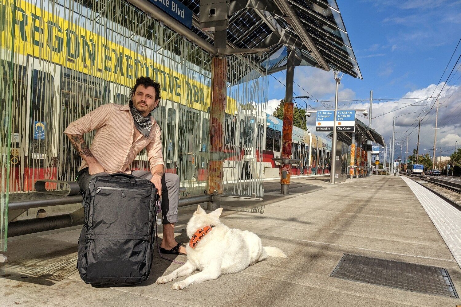 man travel with backpack