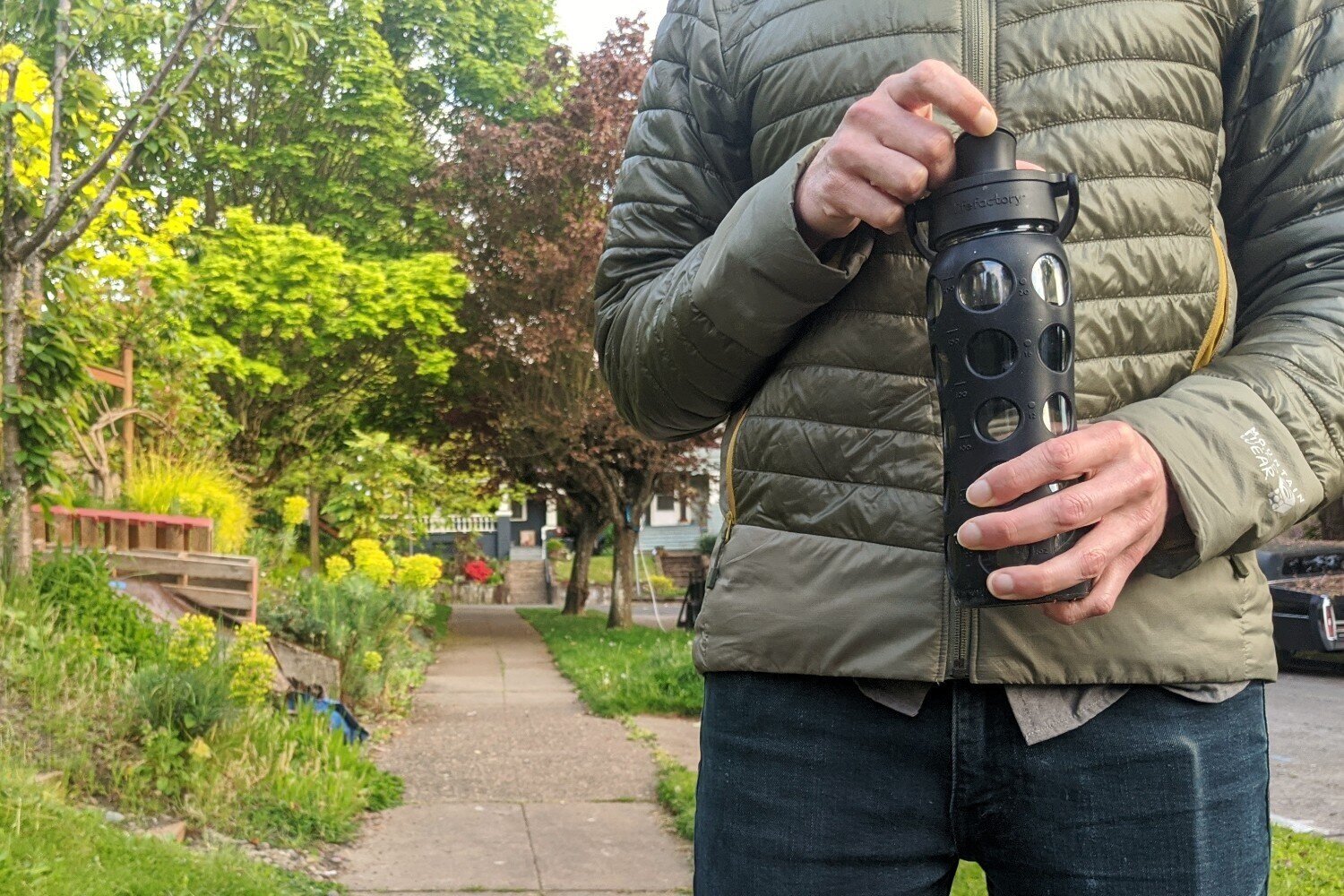 We prefer the Active Cap for the Lifefactory Glass Water Bottle, because it’s easy to drink from on the go.
