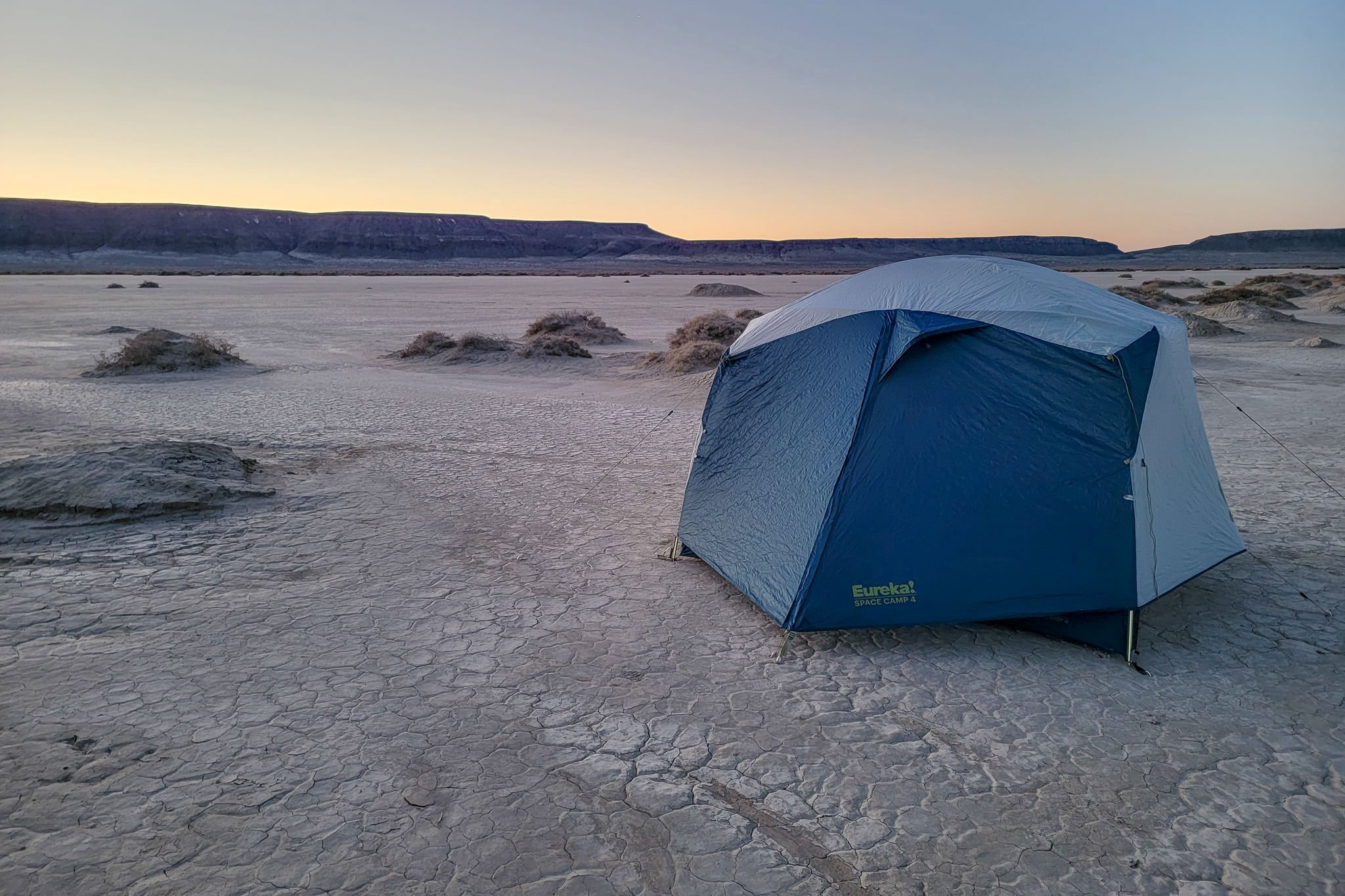 The Eureka Space Camp 4 Tent in the Alvord Desert at sunrise