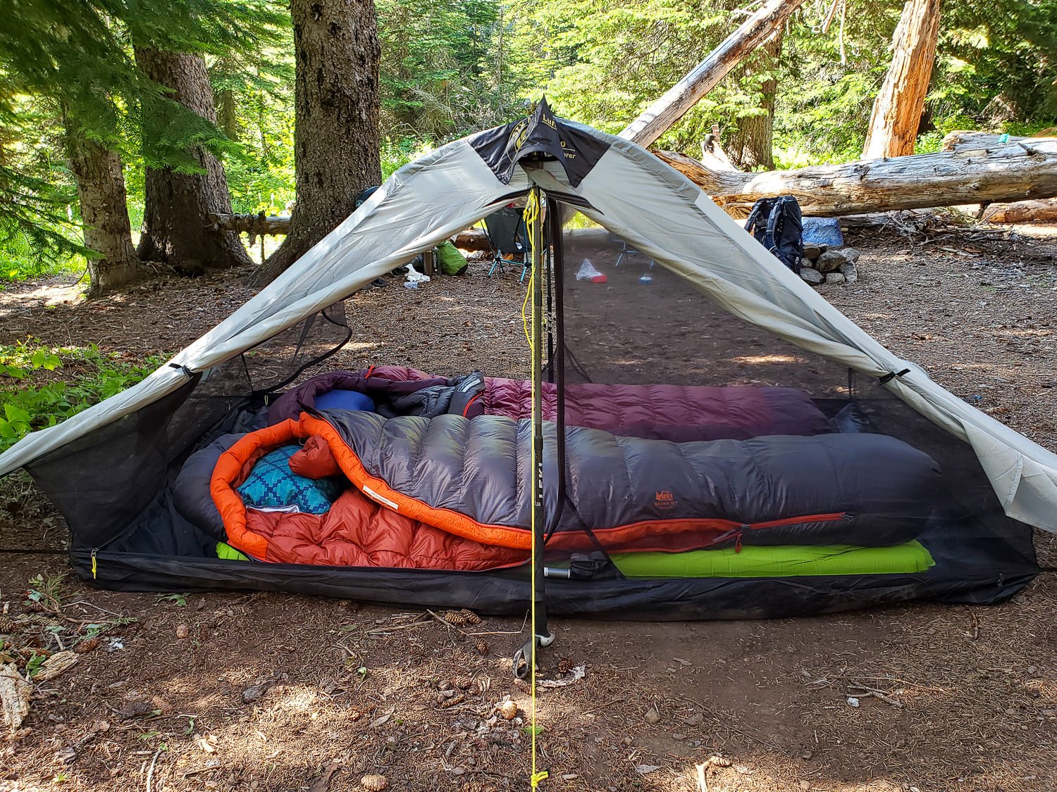 The REI Magma 15 in a backpacking tent