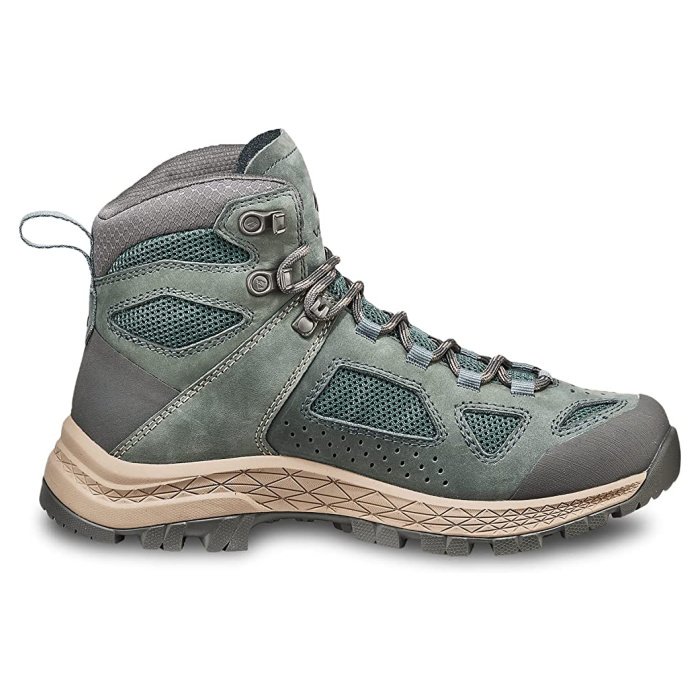 Light green hiking boot with tan sole