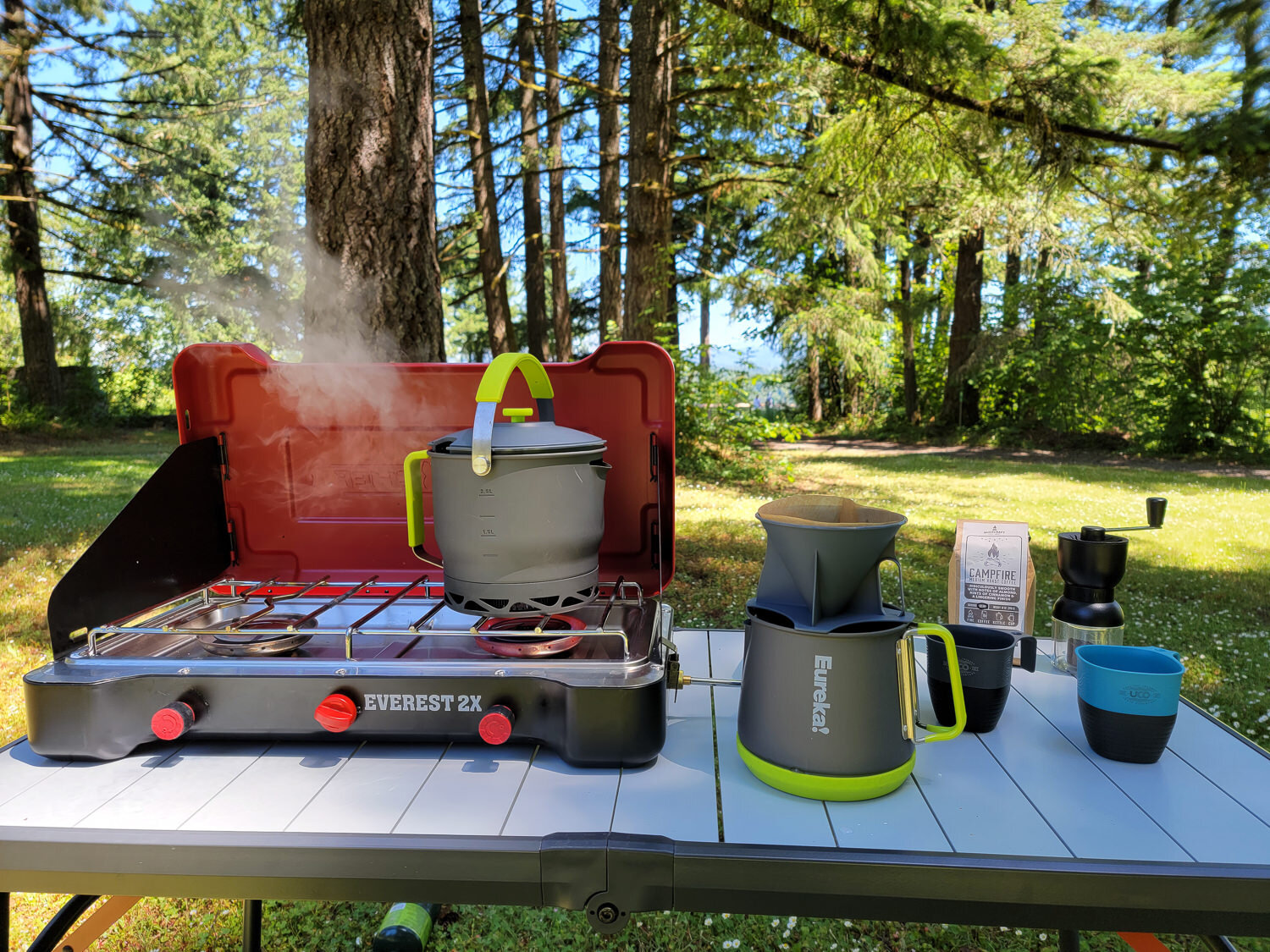 The Eureka Camp Cafe is made for groups & brews up to twelve cups of joe at a time