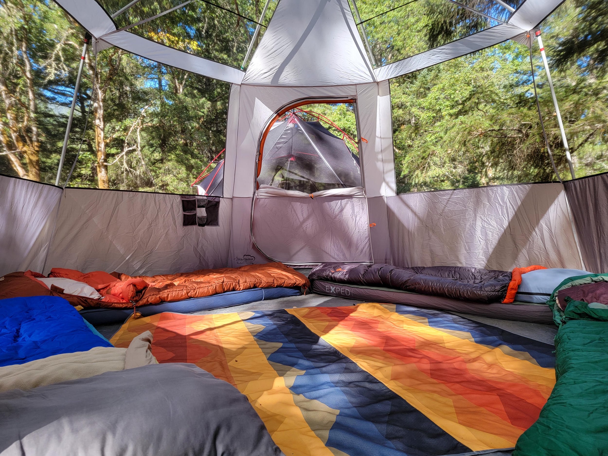 Sleeping bags in a tent