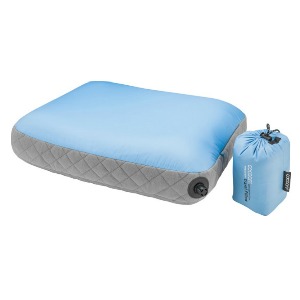 Blow up air backpacking pillow. Grey and light blue