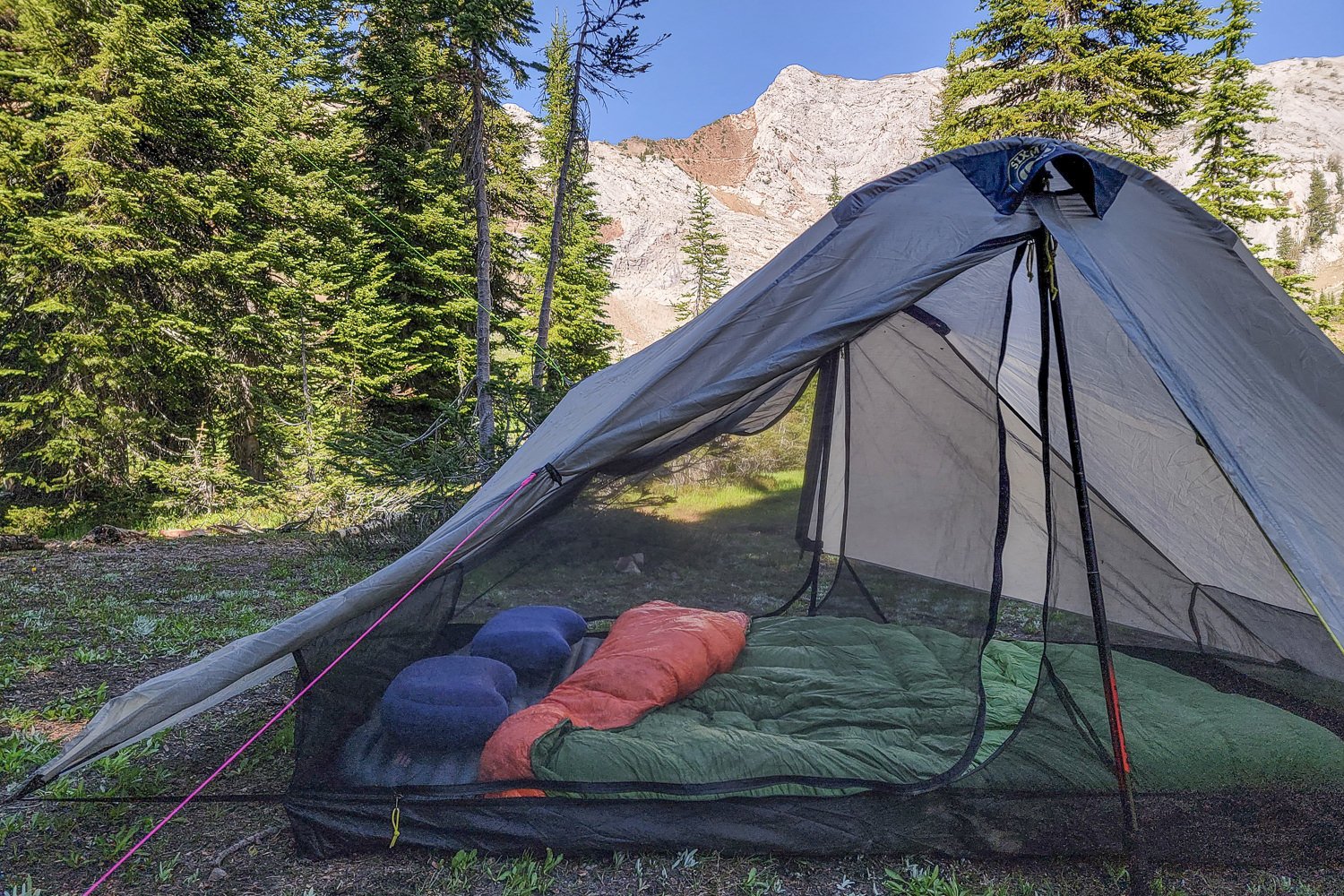 The Enlightened Equipment Accomplice in a backpacking tent