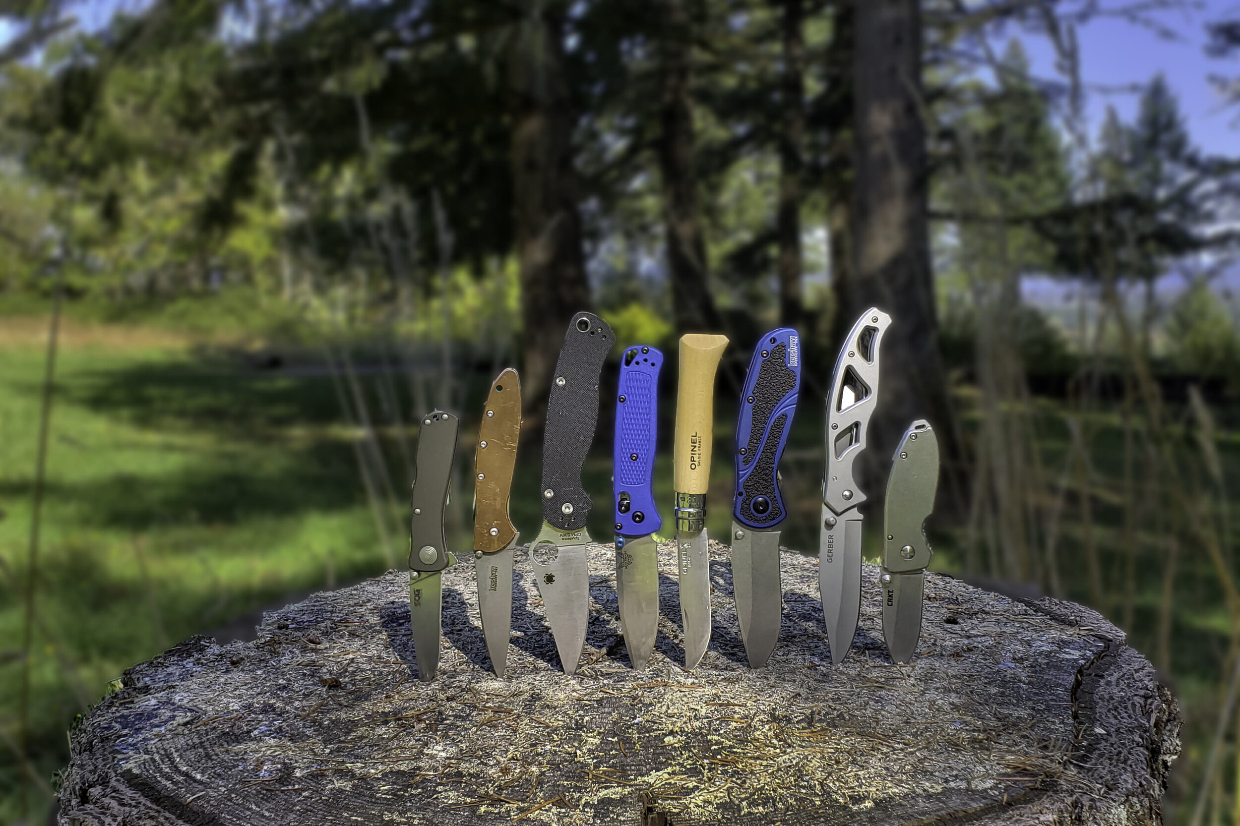 https://www.cleverhiker.com/wp-content/uploads/2023/08/Eight-of-the-best-pocket-knives-on-the-market-stuck-tip-down-in-a-stump.jpeg