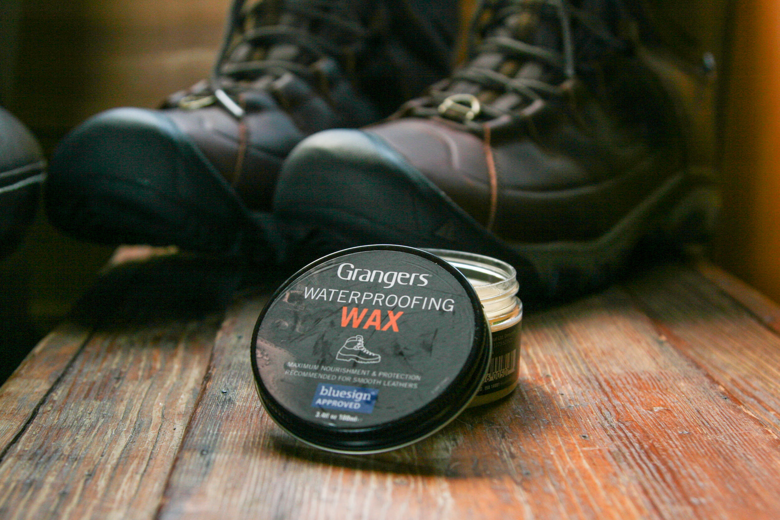 Granger’s Waterproofing wax is great for maintaining darker smooth leather boots