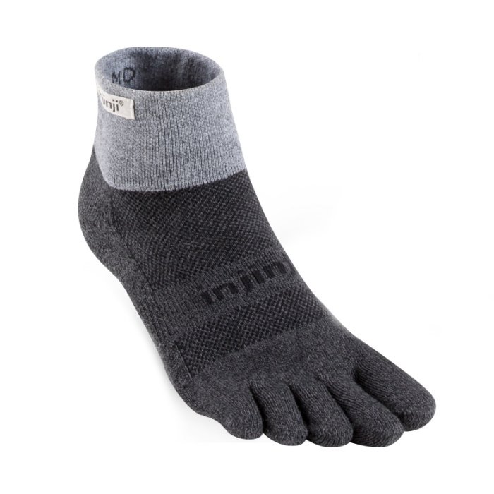 Toe sock with light grey ankle area, and dark grey foot