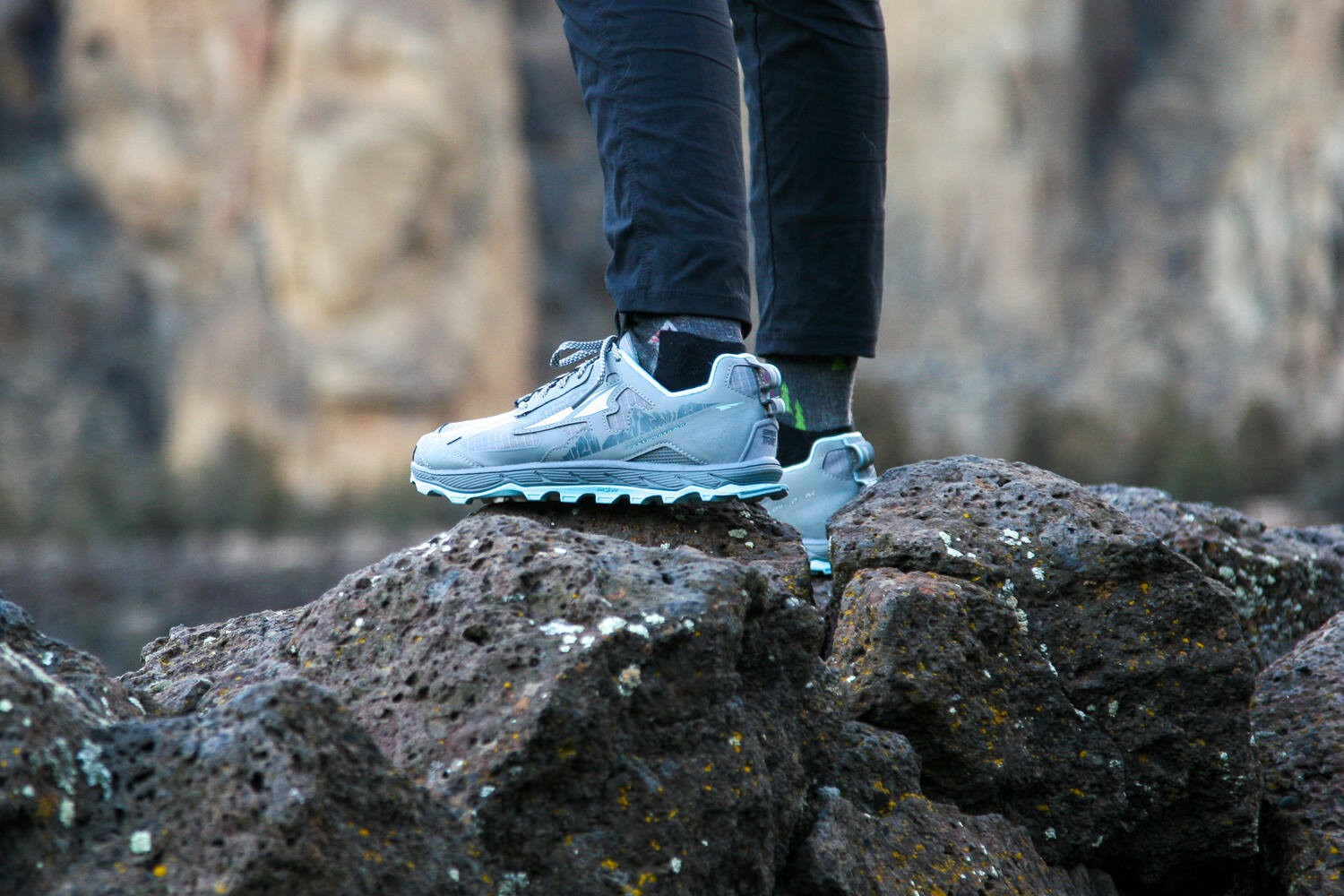 The lightweight Altra Lone Peaks on a rocky hike in Central Oregon